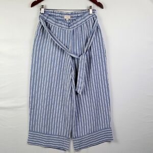 LOFT Outlet Wide Leg Front Tie Pull- Up Striped Pants Navy Coastal Sz S
